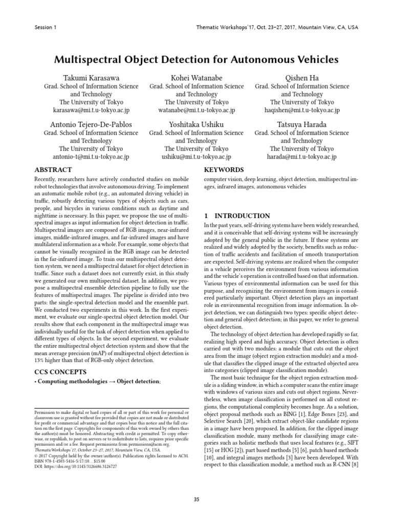 CCF-A-ACMMM-Multispectral Object Detection For Autonomous Vehicles | PDF