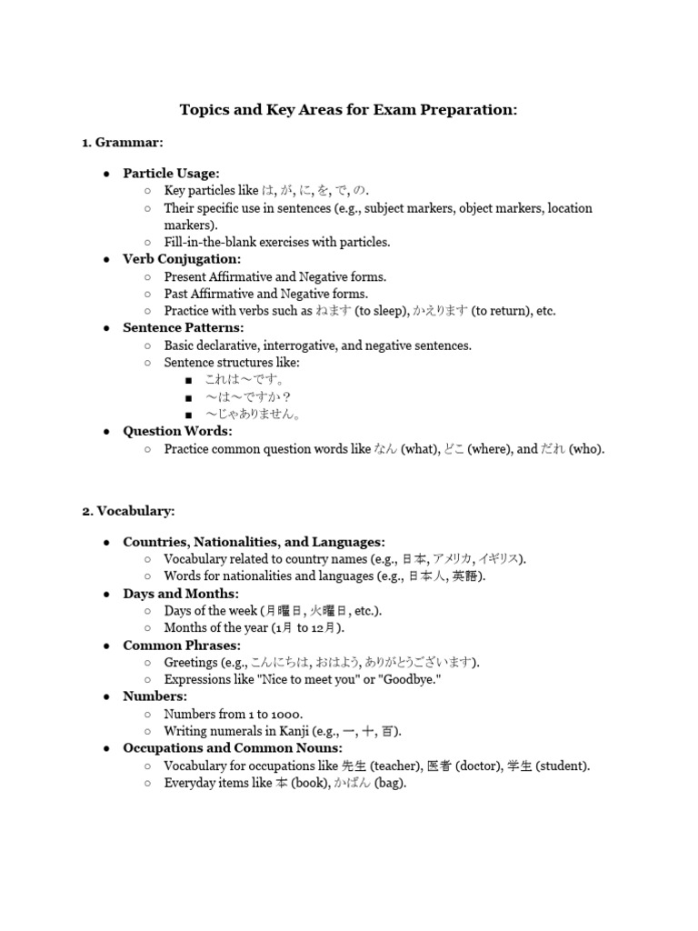 Topics and Key Areas For Exam Preparation | PDF