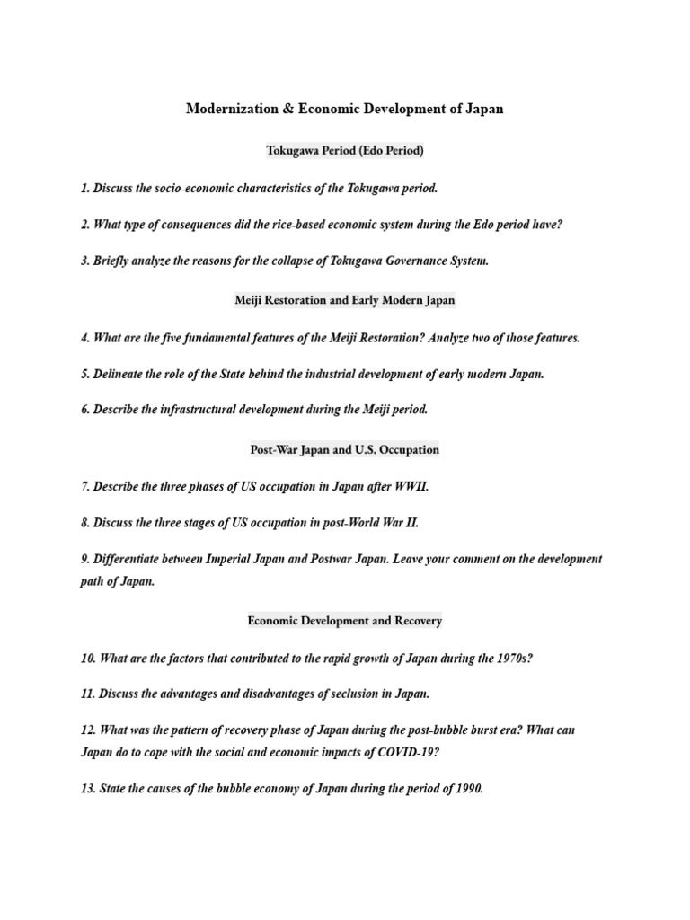 Modernization & Economic Development of Japan. Q&A | PDF