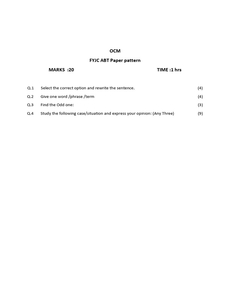 Ocm Fyjc Abt Paper Pattern | PDF