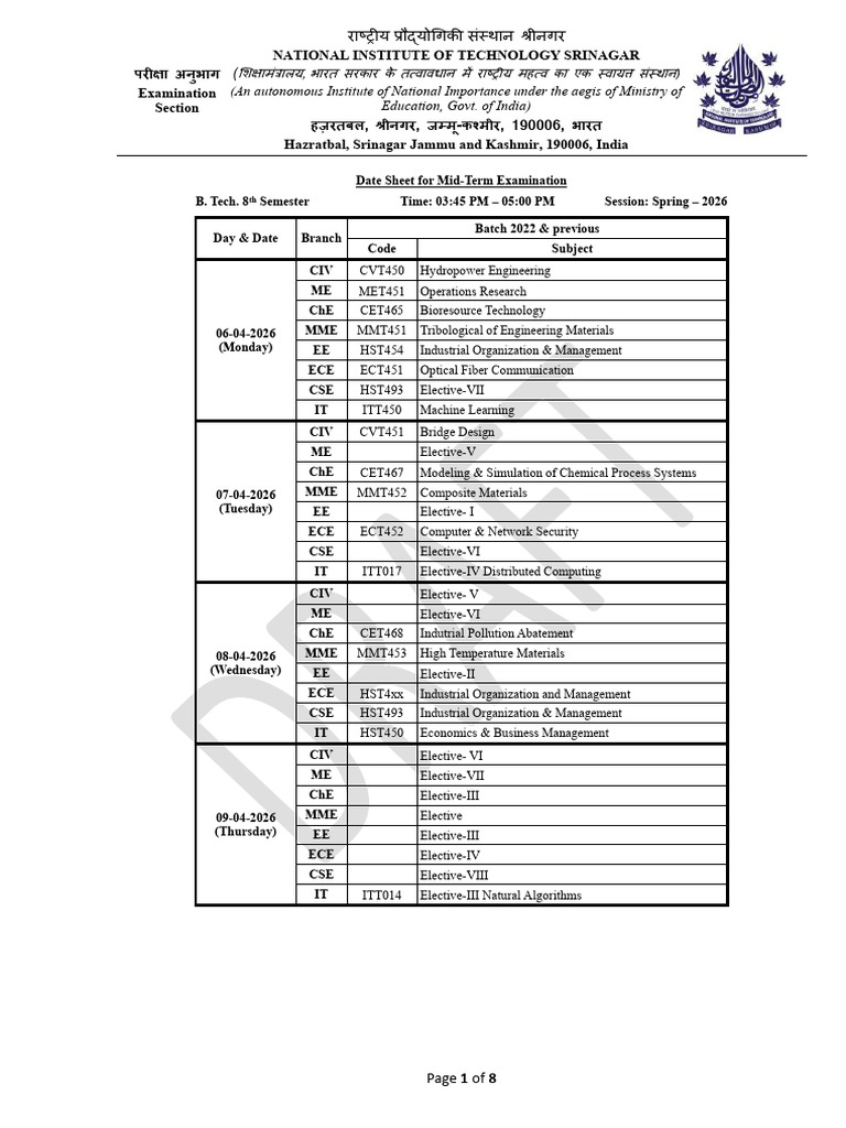 Date Sheet UG Mid Term Spring-2026 | PDF | Electronic Engineering ...