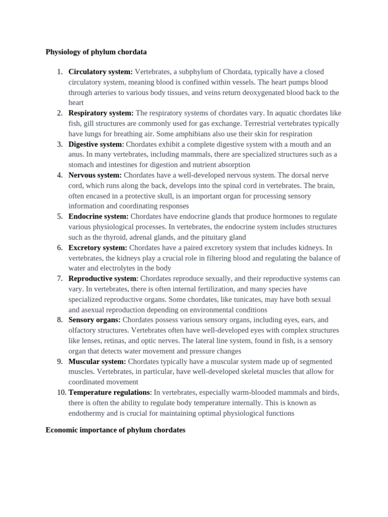 Physiology of Phylum Chordata | PDF