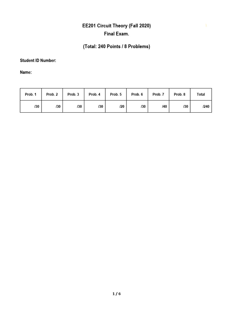 2020F EE201 (B) Final | PDF | Inductor | Electrical Network