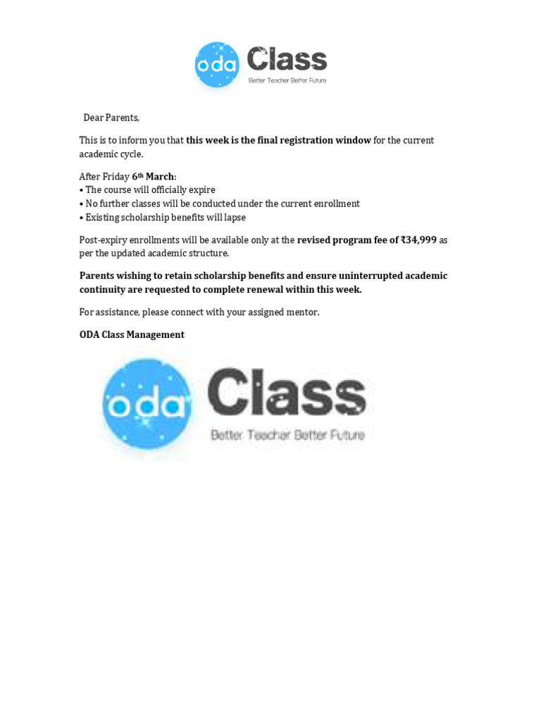 Oda Class Notice | PDF