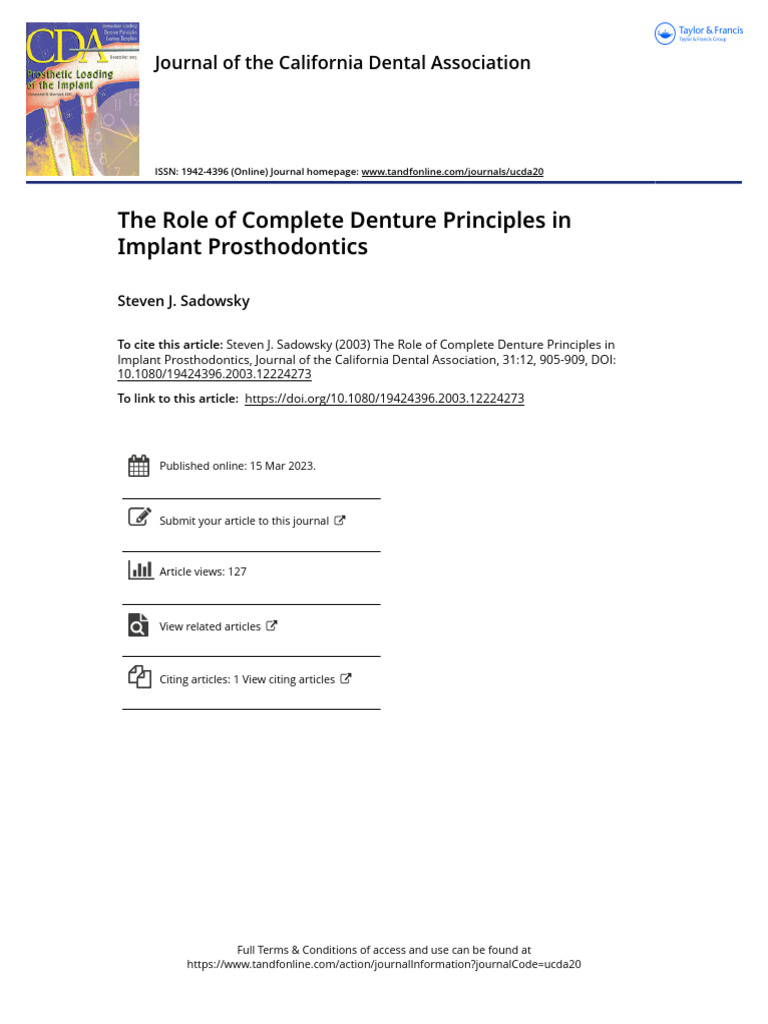 The Role of Complete Denture Principles in Implant Prosthodontics | PDF