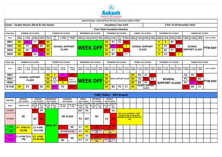 TimeTable Foundation 2425.Xlsx - 2 Dec To 8 Dec 2024 | PDF