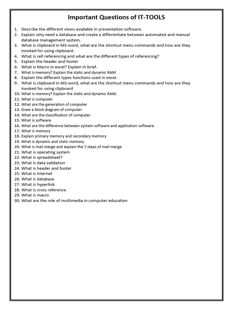 It-Tools Important Questions | PDF