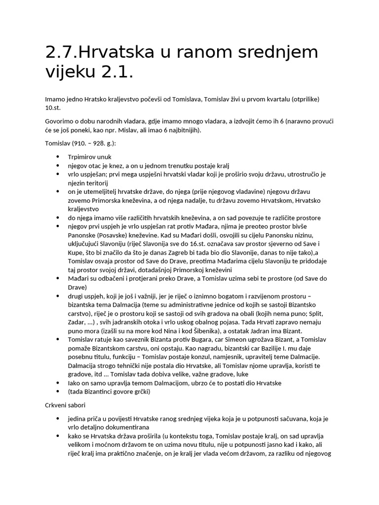2.7. Hrvatska U Ranom Srednjem Vijeku | PDF