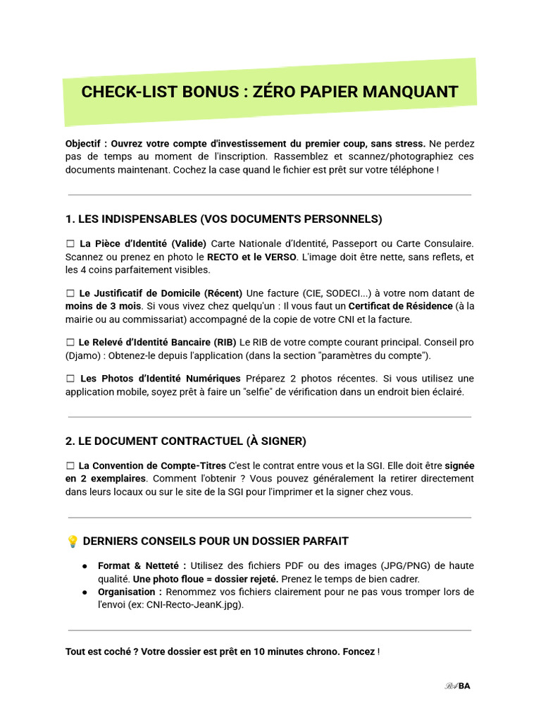 Bonus 1 - Check-List Zéro Papier Manquant | PDF