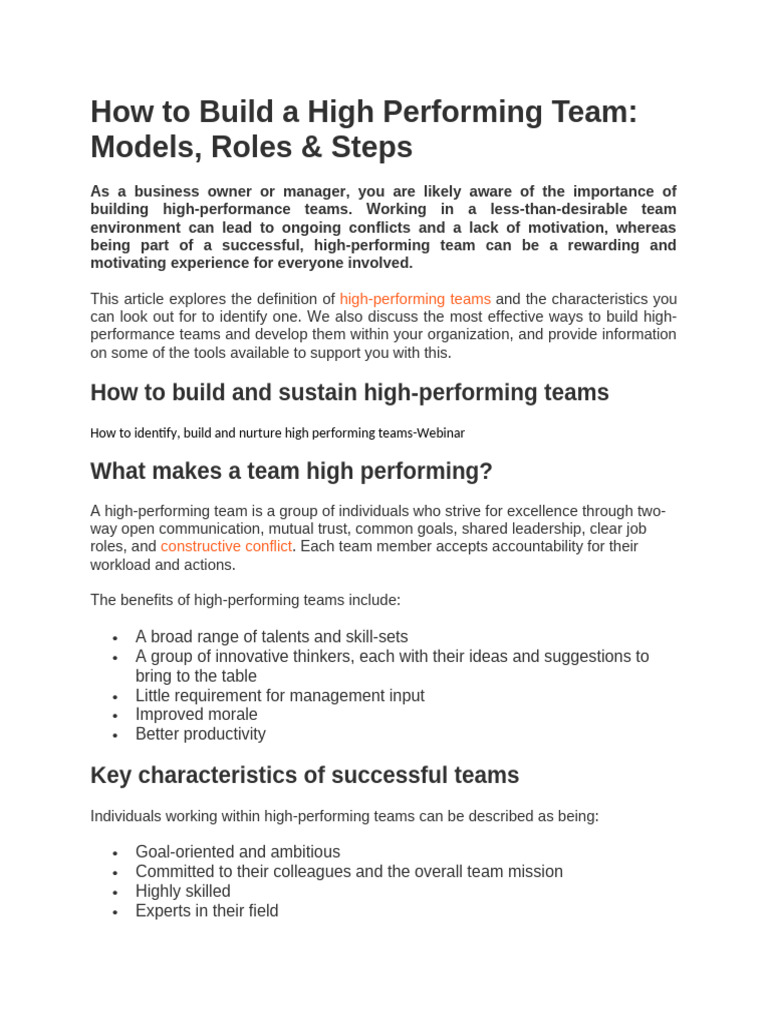How To Build A High Performing Team | PDF | Leadership | Motivation