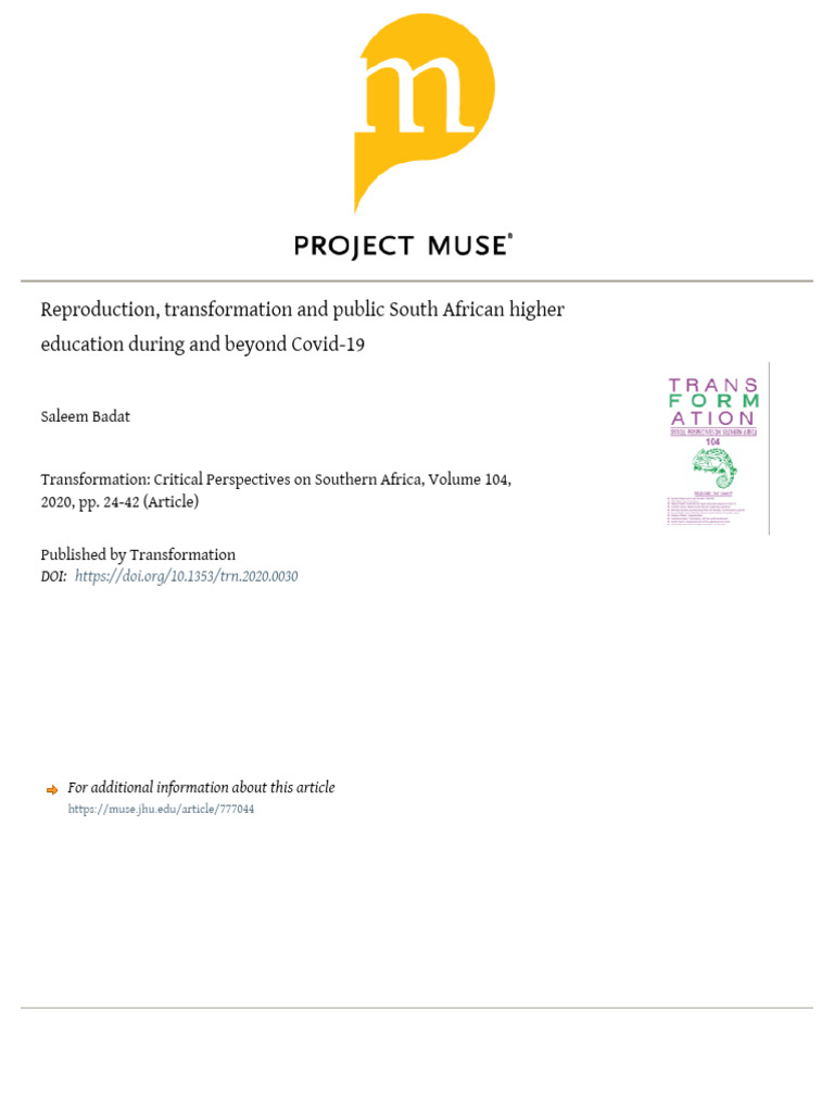 Badat 2020 Reproduction Transformation and Pub | PDF | University ...