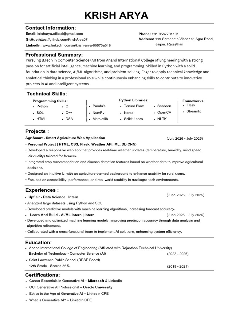 Krish Arya CV | PDF