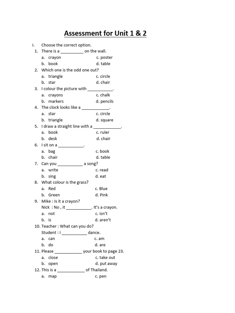 Assessment For Unit 1 | PDF