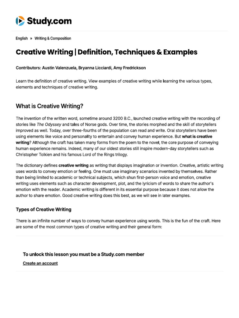 Creative Writing - Definition, Techniques & Examples - Lesson - Study | PDF