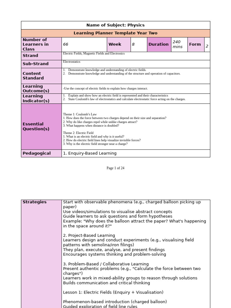 Year-Two-Lesson-Plan Coulomb | PDF