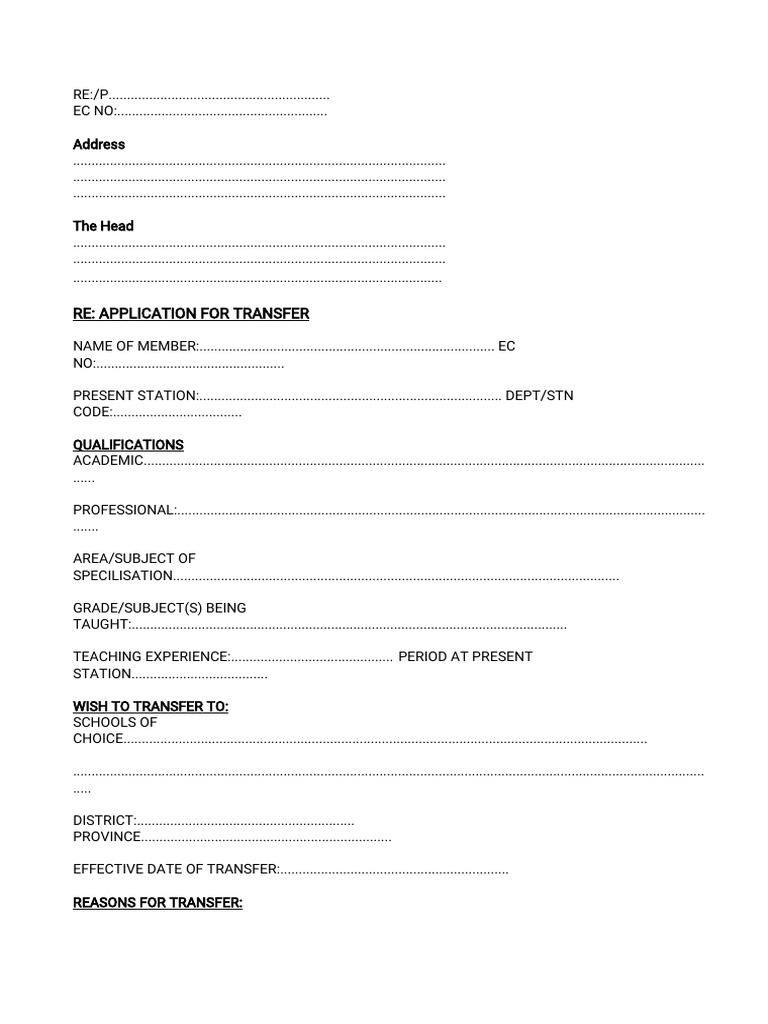Transfer Form | PDF