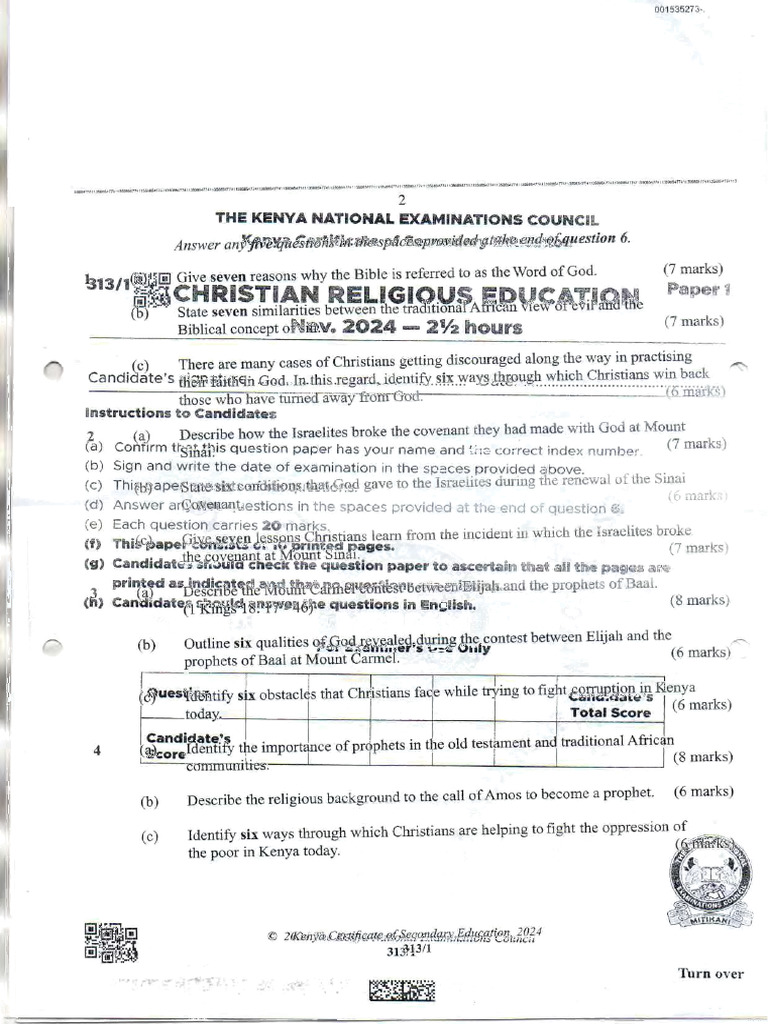 2024 Kcse Cre Paper 1 | PDF
