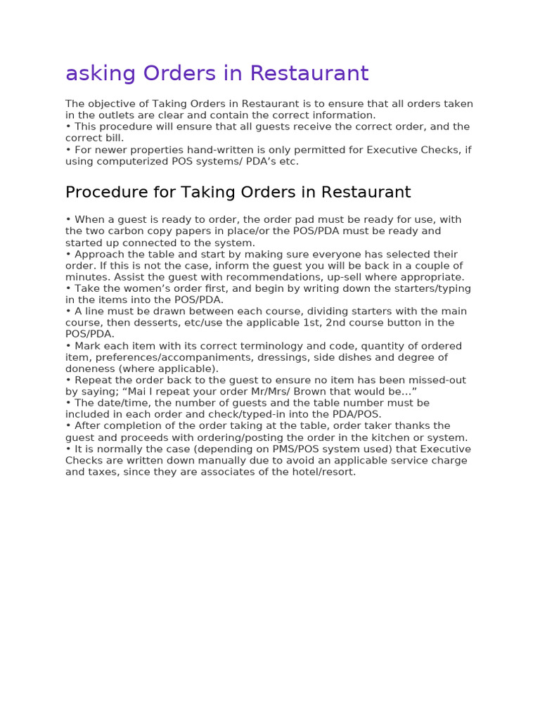 Order Taking | PDF