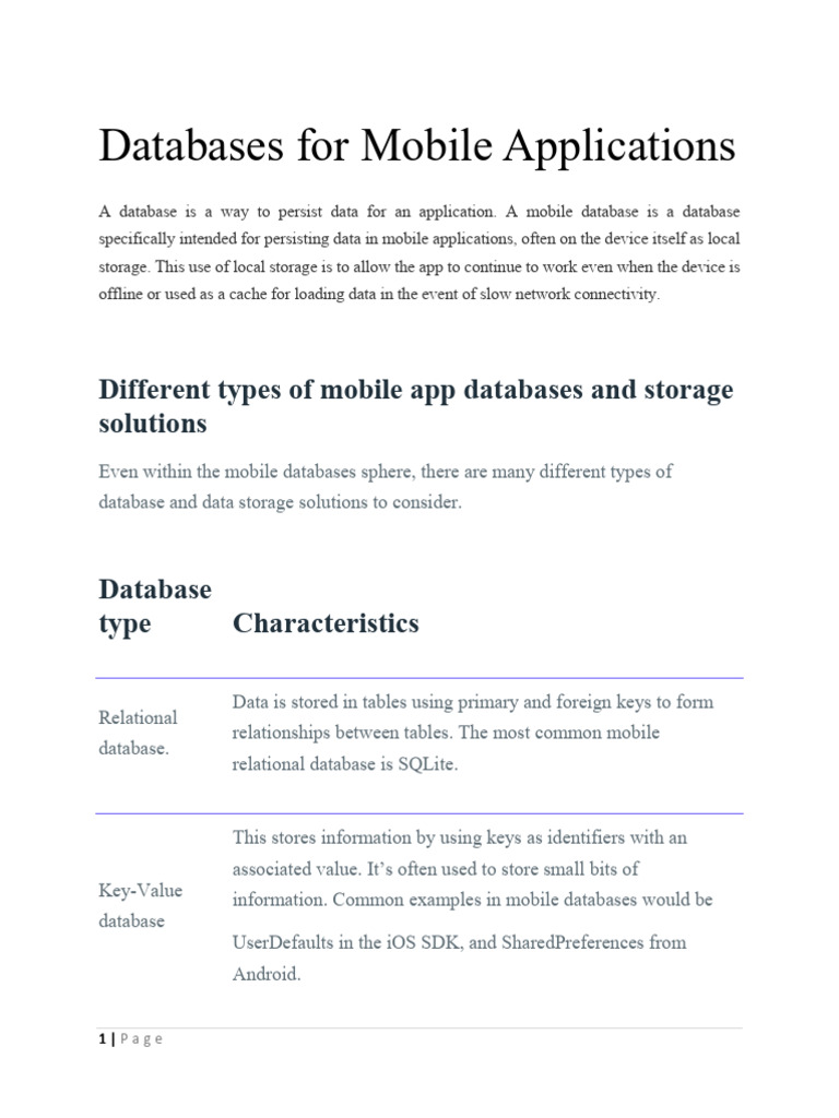 Databases For Mobile Applications | PDF