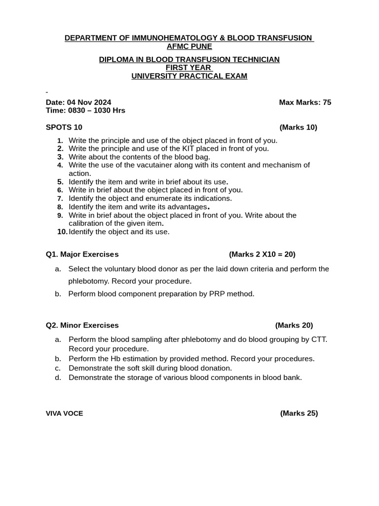 BTA Class Practical Exam Question Papers | PDF