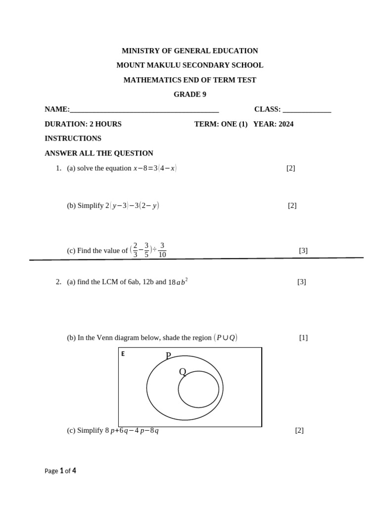 Math g9 Endof t2 | PDF