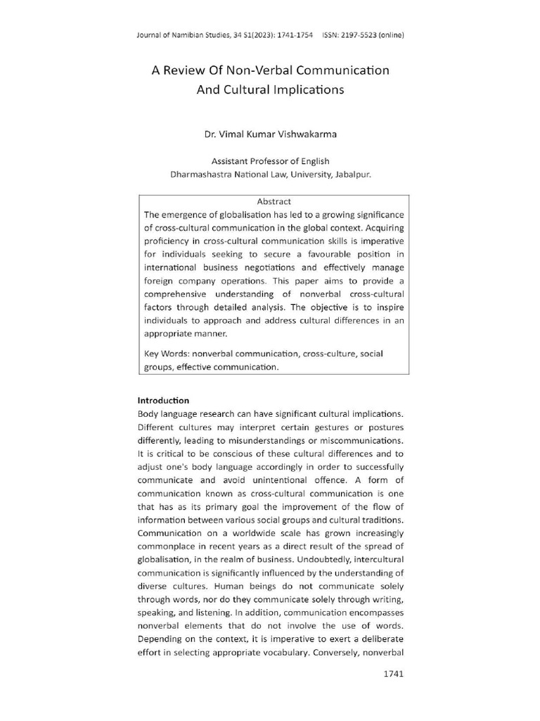 A Review of Non Verbal Communication and | PDF