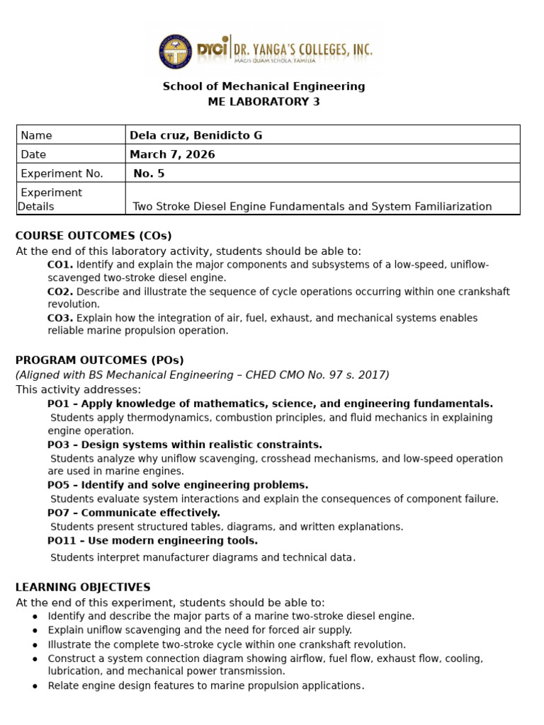 ME Lab 3 Experiment 5 | PDF | Internal Combustion Engine | Diesel Engine