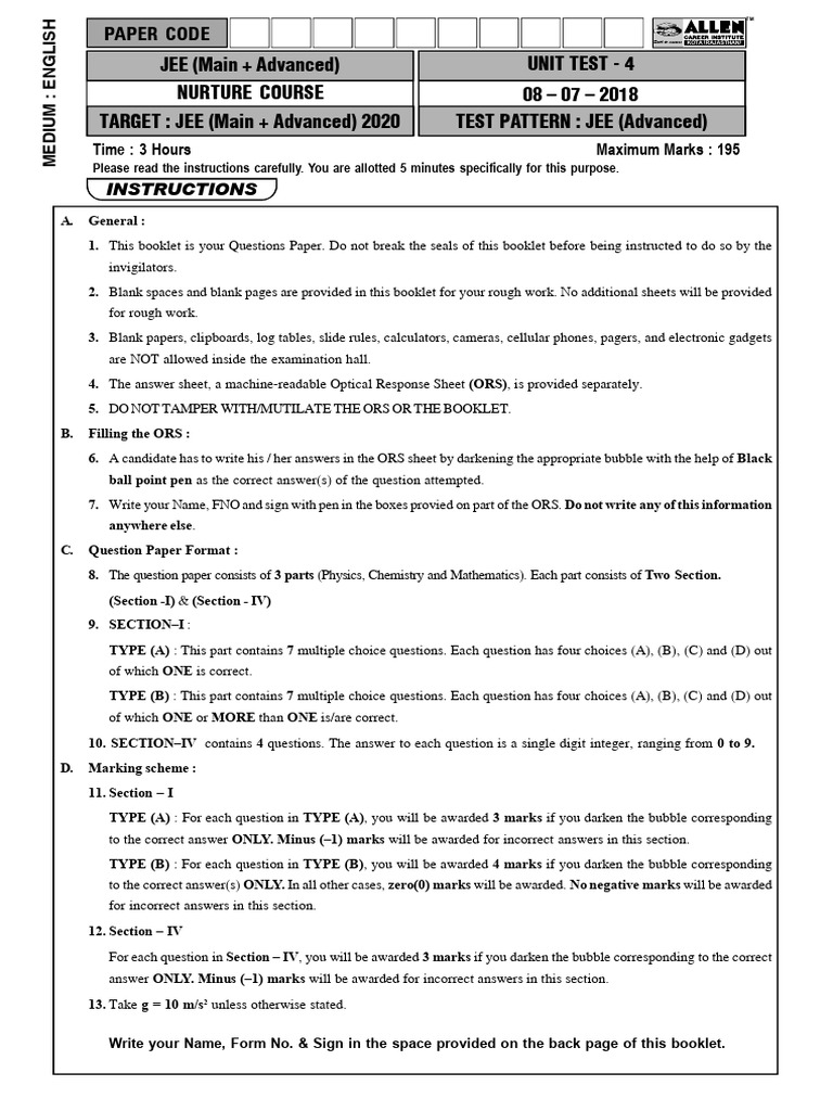 Final 0807 Iit-Adv Paper | PDF | Chemical Bond | Acceleration