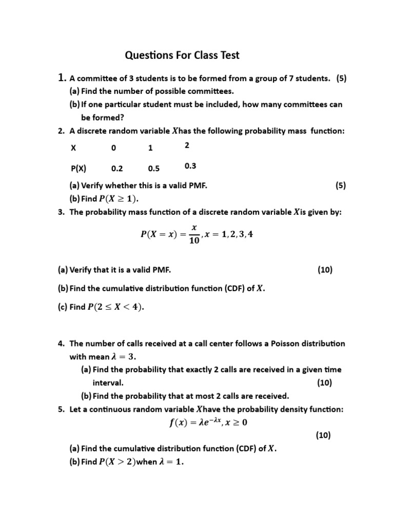 Class Test Probab and Stats | PDF