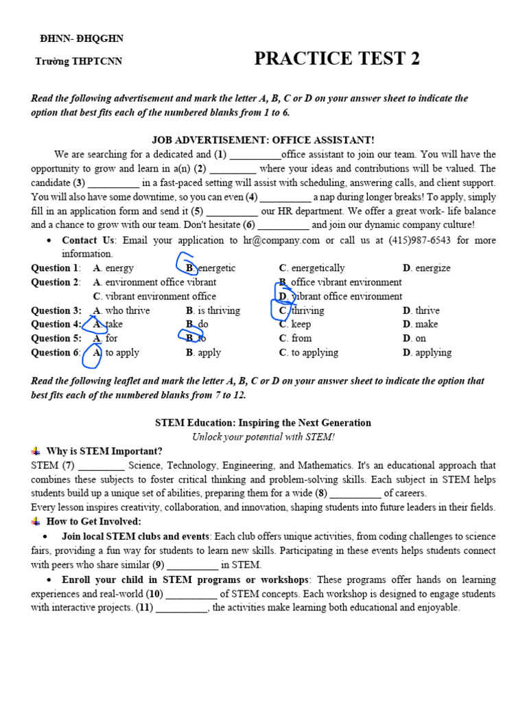 Practice Test 2 - Hs Bao Nam | PDF