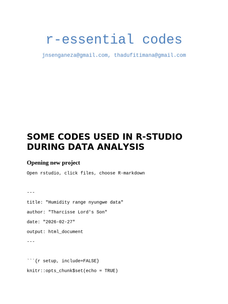 Essential Codes Used in Rstudio in Analysis of Project | PDF