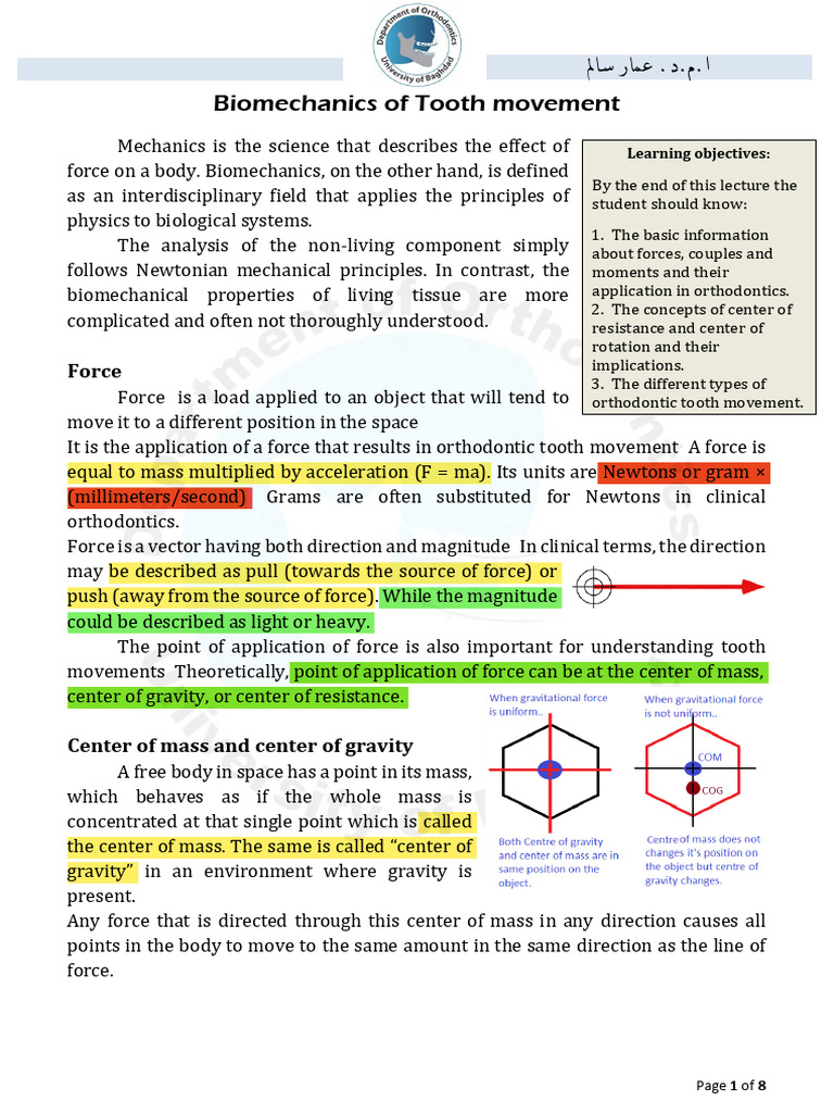 Biomechanics of Tooth Movement | PDF | Force | Orthodontics