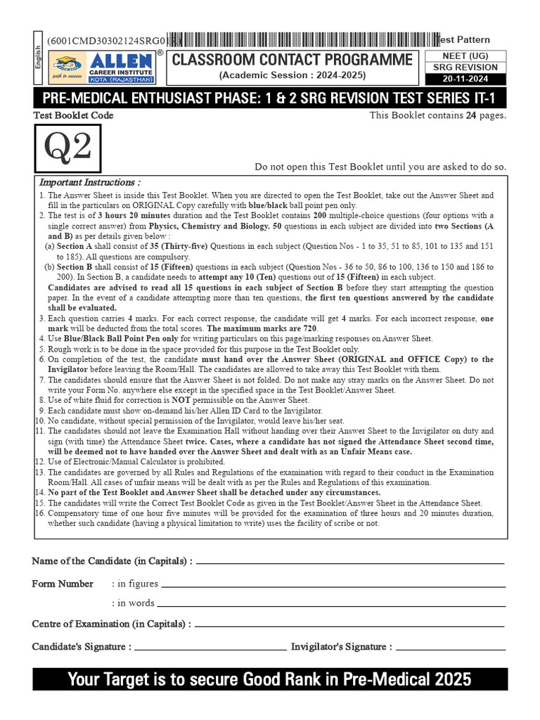20-11-2024 - Pre-Medical Enthu Phase-1&2 SRG Rev Test Series It-1 - SC ...