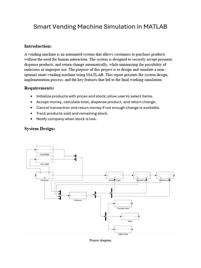 Smart Vending Machine Simulation in MATLAB | PDF