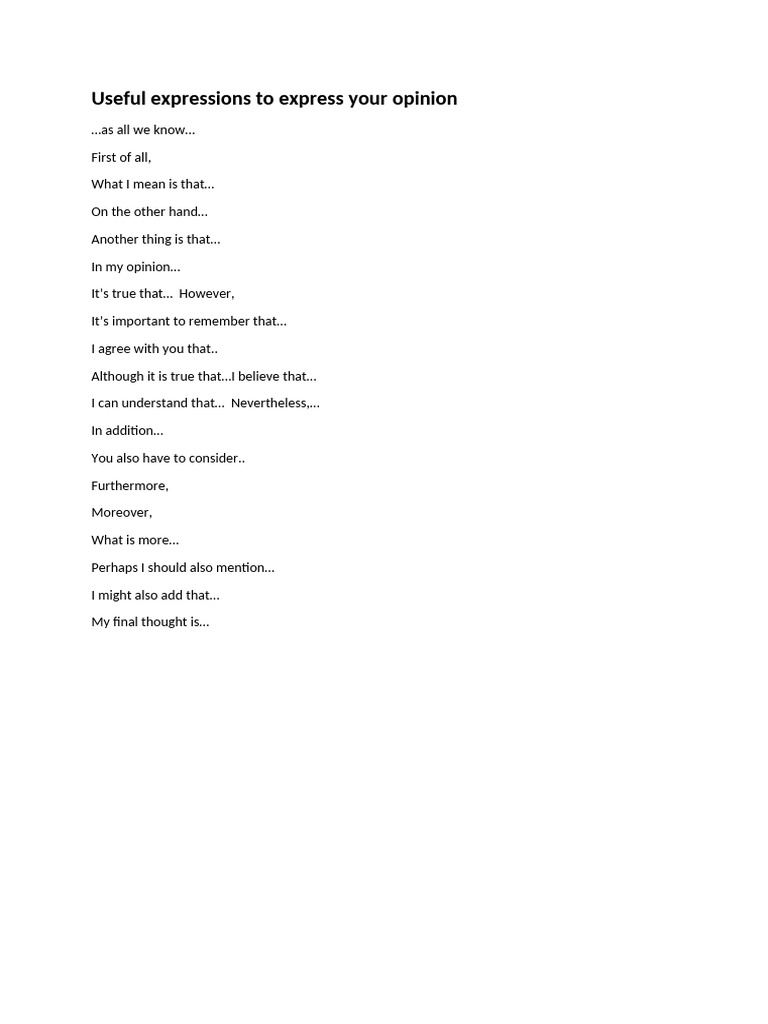 Useful Expressions To Express Your Opinion | PDF