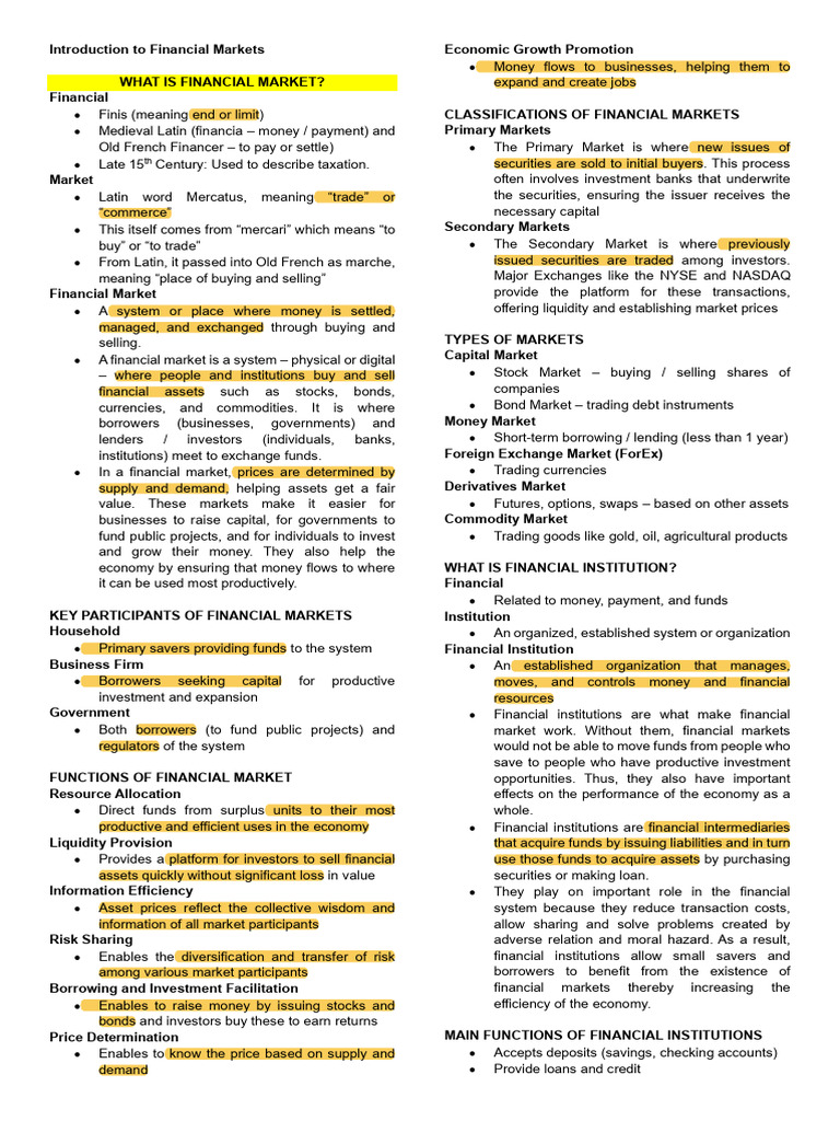 Introduction To Financial Markets | PDF | Financial Markets | Investing