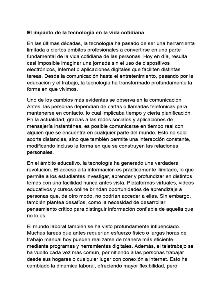 El Impacto de La Tecnología en La Vida Cotidiana | PDF