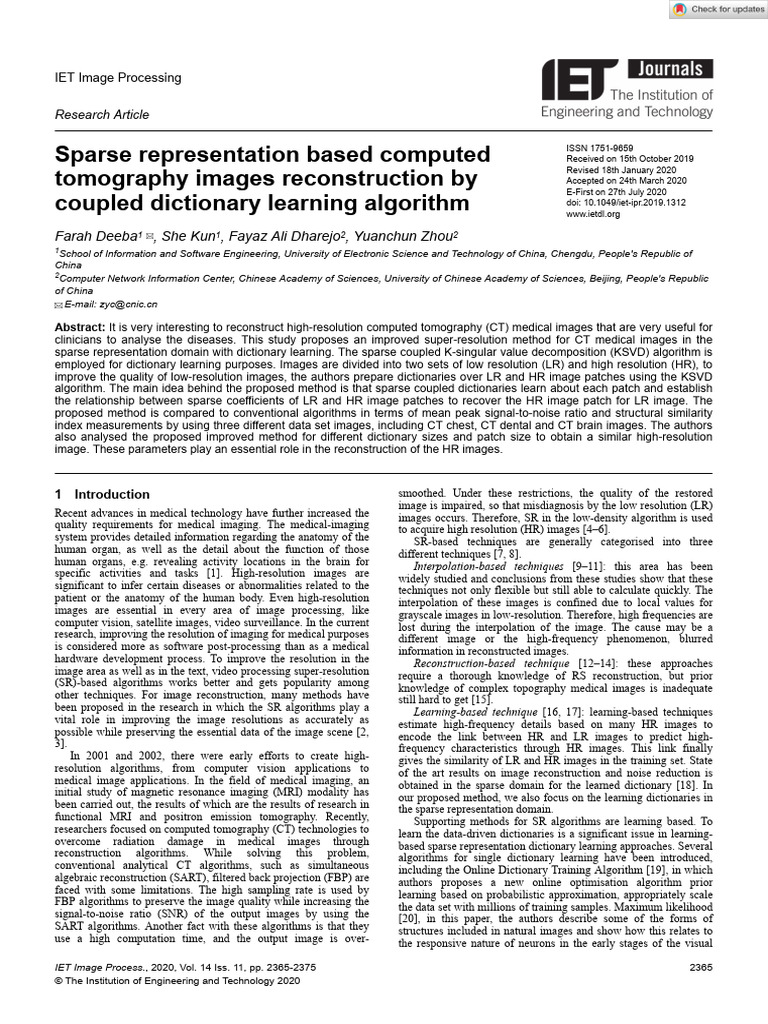 IET Image Processing - 2020 - Deeba - Sparse Representation Based ...