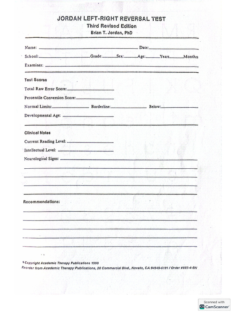Jordan Left Right Rerversals Assessment | PDF
