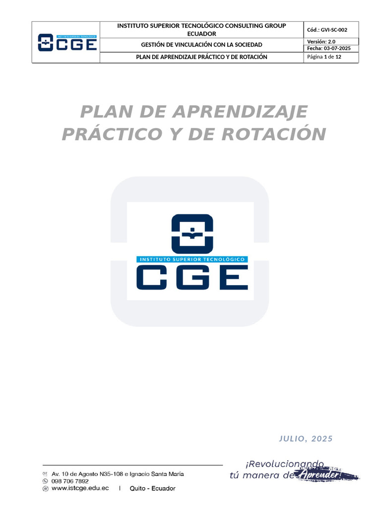 Anexo 07. Plan de Aprendizaje Práctico y de Rotación de Servicio ...