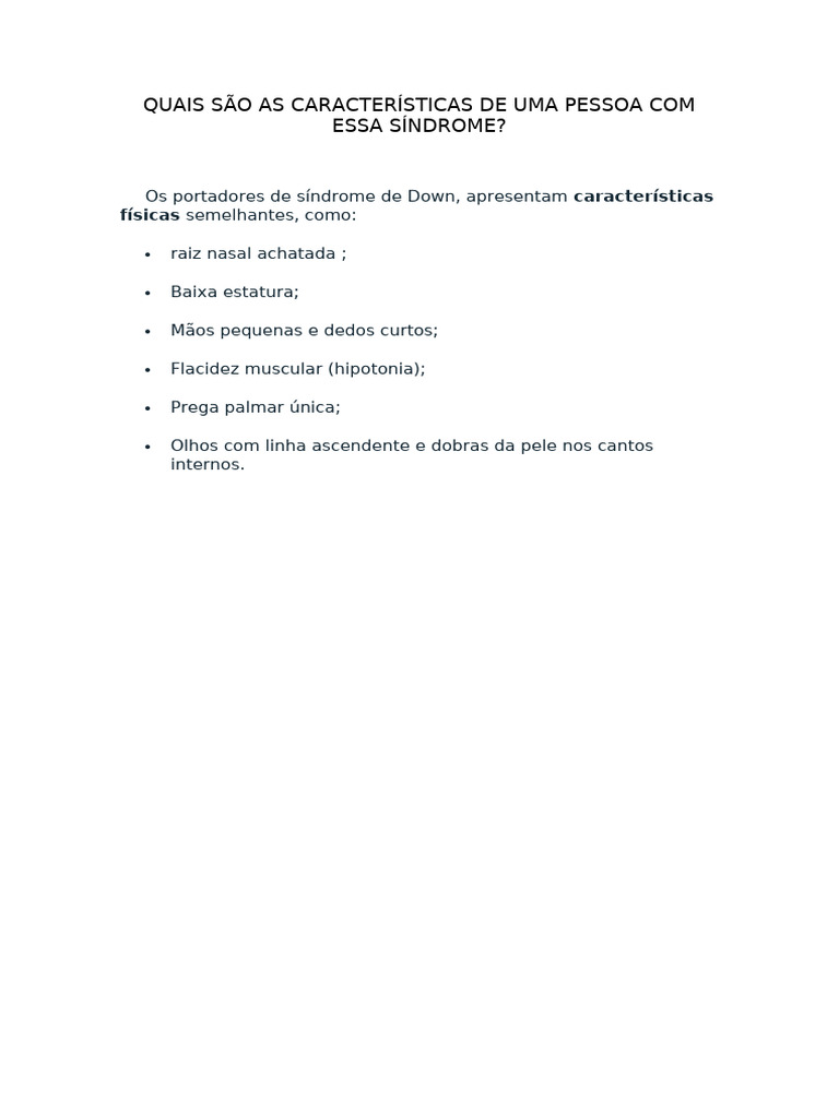 Quais São As Características de Uma Pessoa Com Essa Síndrome | PDF