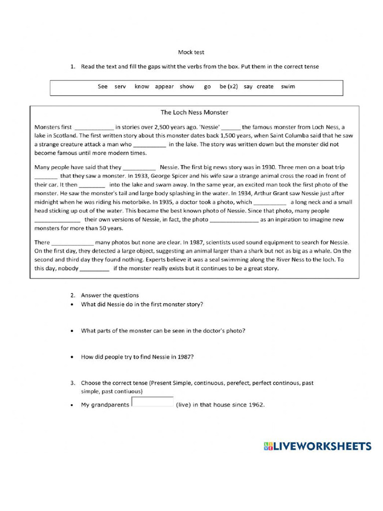 Worksheet 2244559 | PDF