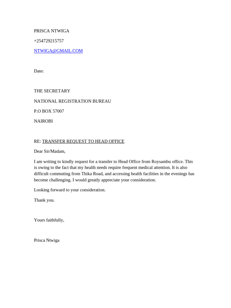 Transfer Request Letter | PDF