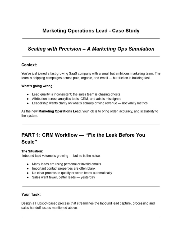 Marketing Operations Lead - Case Study | PDF