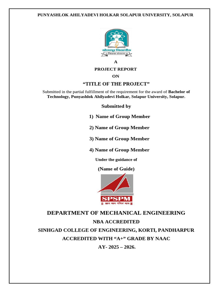 Front Page Format For Project Report | PDF