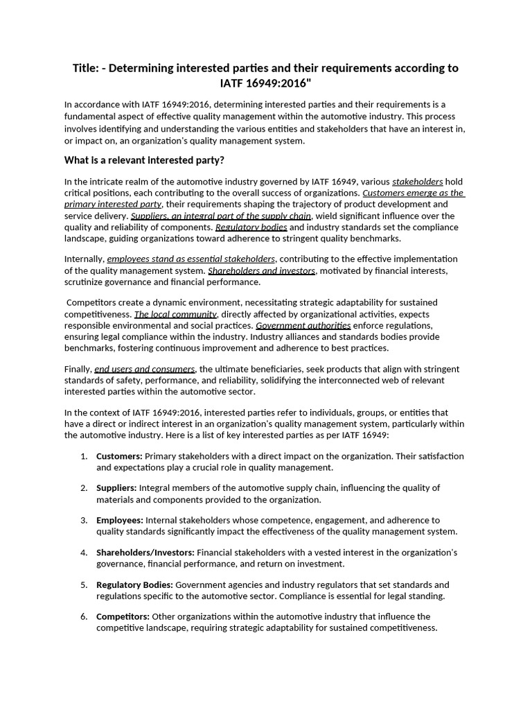 Determining Interested Parties and Their Requirements According To IATF ...