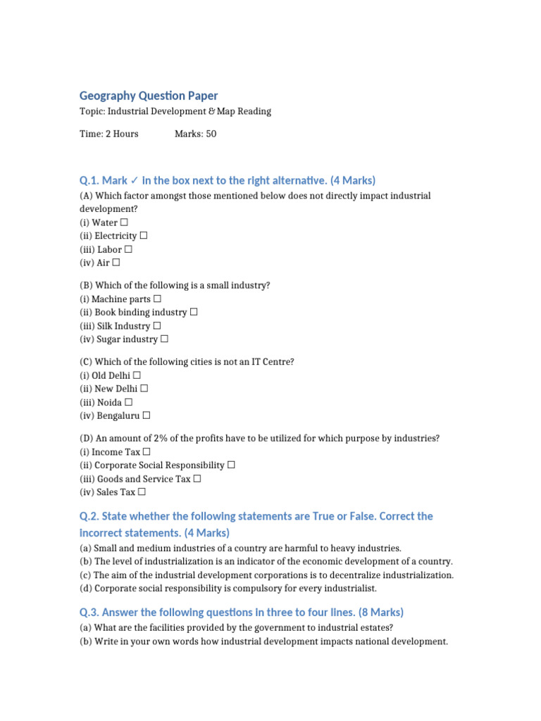 Geography Question Paper | PDF