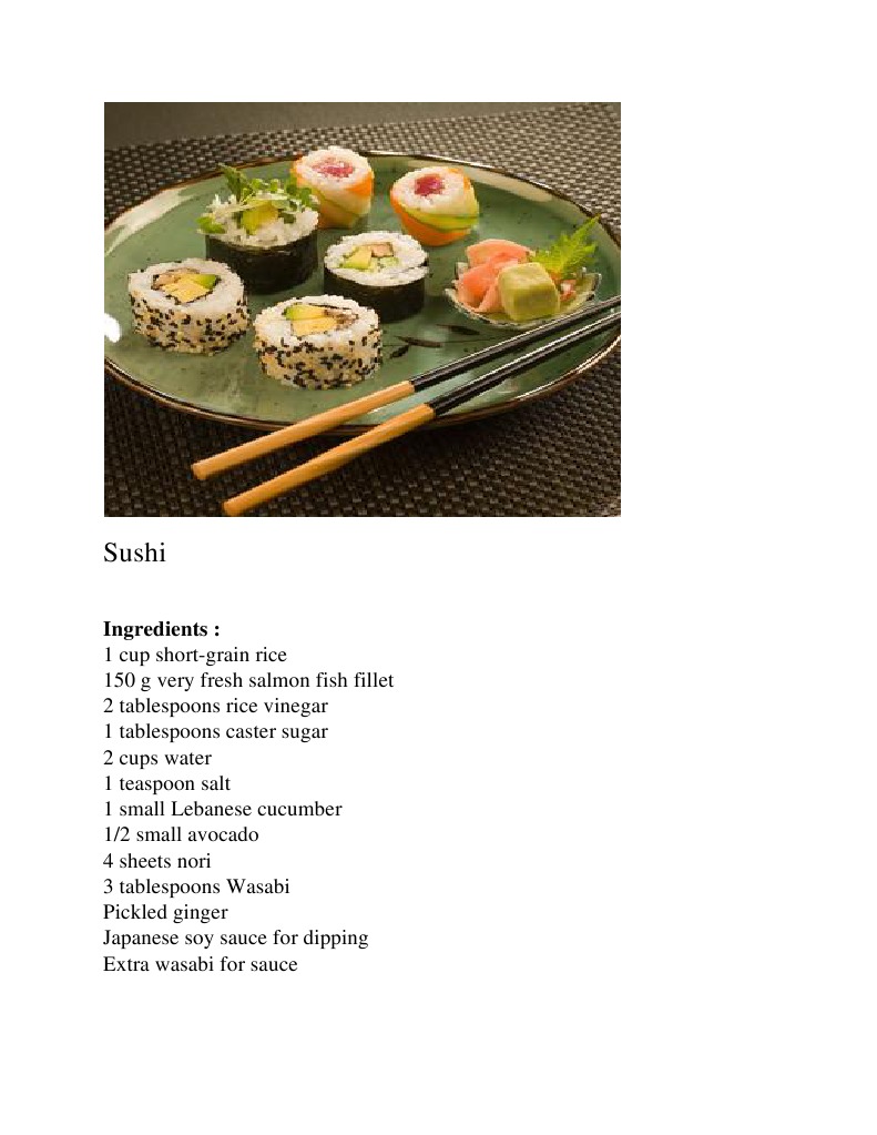 Sushi Recipe and Ingredients Guide | PDF