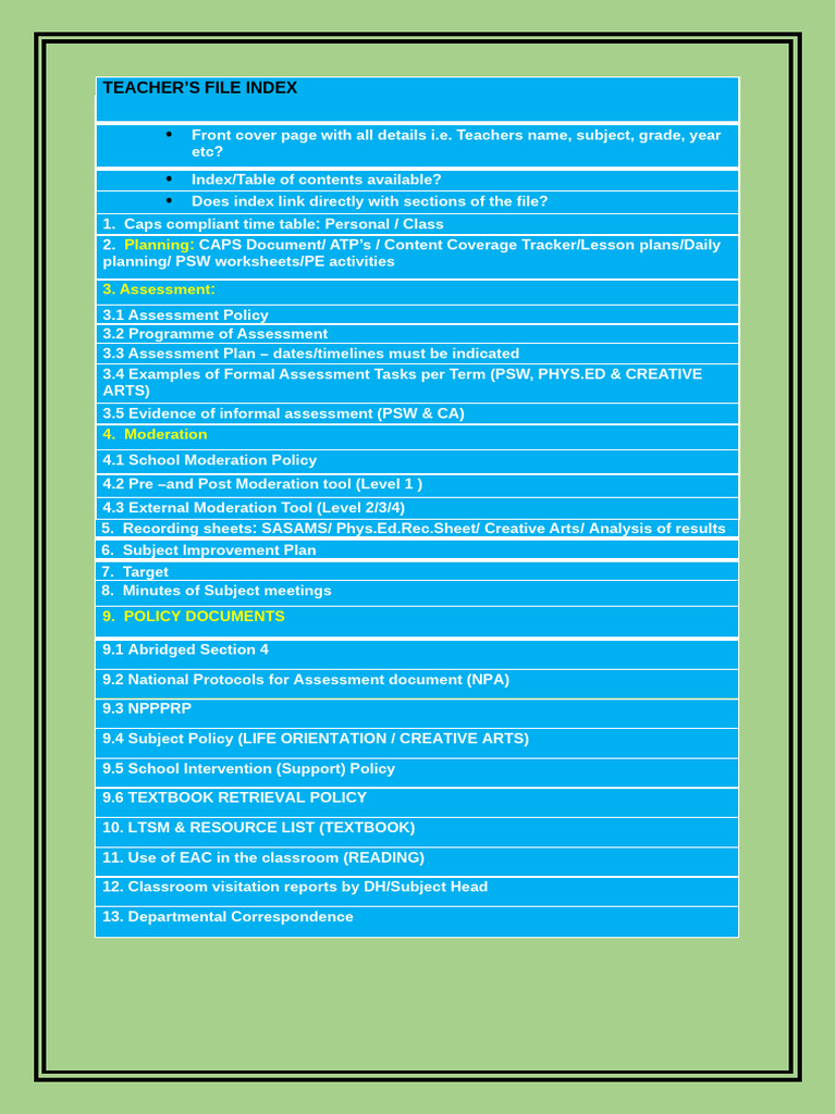 Teacher File Index | PDF