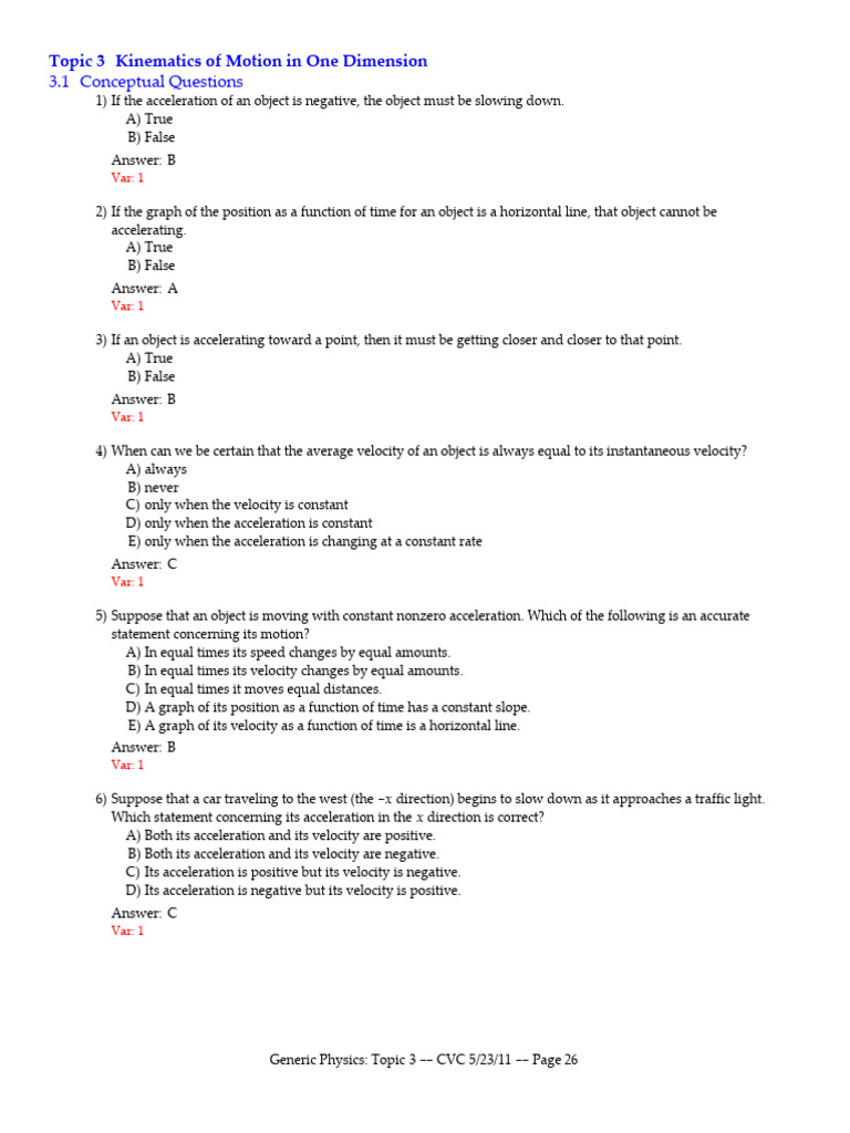 1d Motion Exercises | PDF